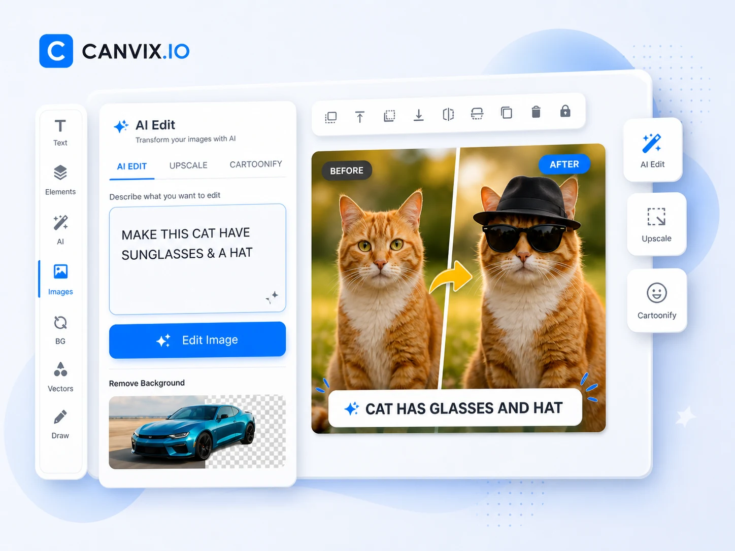 Canvix AI image editing interface