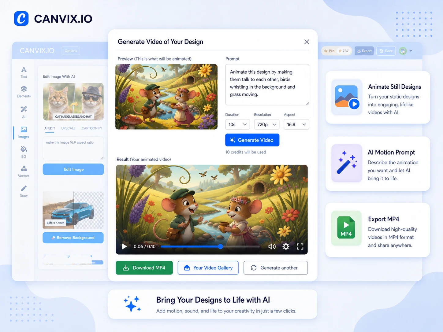 Canvix animate design feature
