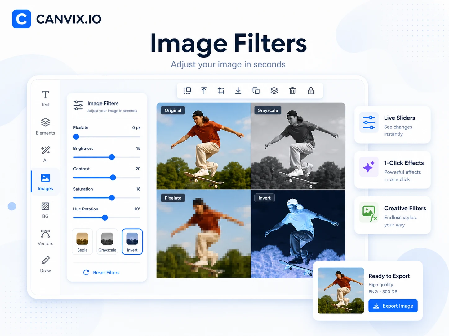 Canvix image filters and sliders