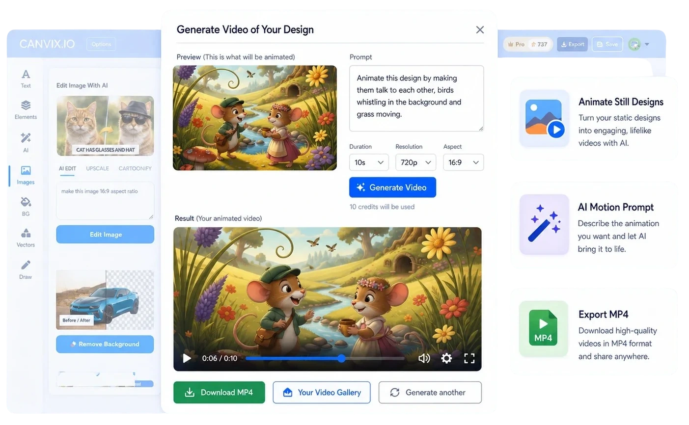 Canvix animate design feature