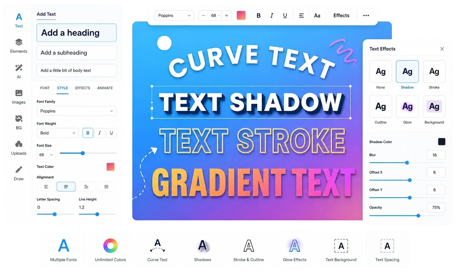 Canvix text effects and typography tools